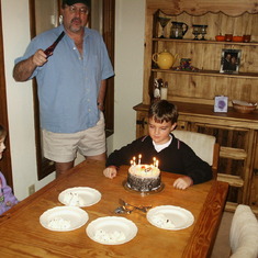 Adam 10th birthday, with his dad and Amanda.