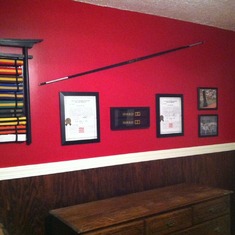 martial arts wall-- I arranged this wall on an impulse on a Sunday night a few months ago.