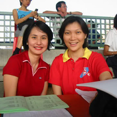 mrs selina lum with ms adeline loh at sports day 2003