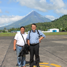 Fujimoto Sensei with Dr. Fernando Sanchez, Jr. posting with the famous Mayon volcano