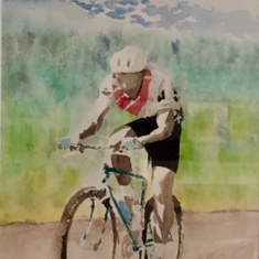 Al's watercolour of biker presented to Men's Group