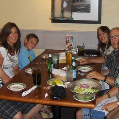 Lunch at Olive Garden, SLC, Ut. July 2008. Gloria, Dad, Patty, Michael, Sue and Sam.