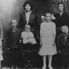 Albert & Mary Zaruba's children.  Three tallest children in the back are Lou, Augusta, and Rose. In front are Josephine, Ed, Joe, Mary, & Al