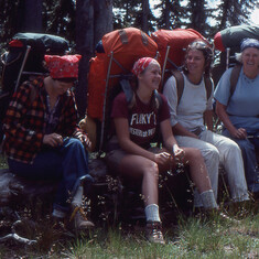 1976, Albe and her 3 daughters, backpacking in Colorado