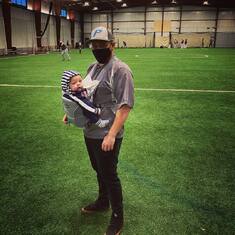 "Brought an extra coach with me today! Lukas loving it!"