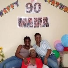Mama with her granddaughters on her 90th birthday.