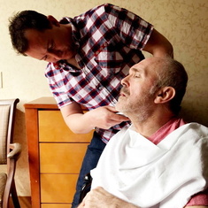 Shaving my father-in-law.