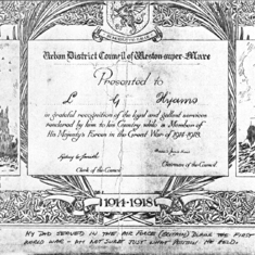 Al's Dad, Lewis G. Hyams' Air Force Certificate during World War I