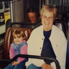 Grandma and Tiauna on the bus headed to Seattle with Aunt Melodie and Uncle Chabo