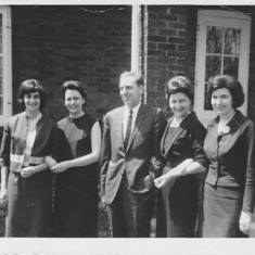 Alice and siblings - 1966 Father's (Edward King) funeral 
Left to right: Yvonne(Bunny), Neta, Jack, Alice, Catherine. Picture taken in front of Bunny's house in Paris, Ontario