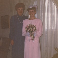 Mom and Gail on Gail's wedding day in Alice's apartment on April 16, 1988 Toronto, Ontario