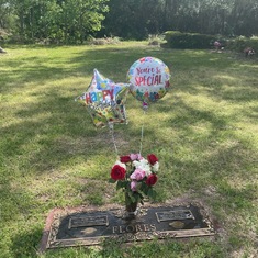 Sylvia and Tony brought Mom Birthday Roses & Balloons.