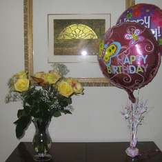 Beautiful roses and balloons for Alison's birthday.  June 27, 2014