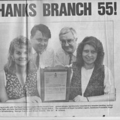 Alison's newsroom was a winner. Here, she is at right in this photo. Award from Branch 55, RCL.