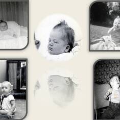 Al:  Newborn Center Photo 2/12/1957, Top Left 5 weeks old, Top Right 6 months old, Bottom Left 8 months old, Bottom Right 1 year old