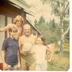 Dana, Judy & Patti with Dad at the camp in Machias, ME