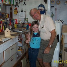 Kelsey with Grampie in the Florida workshop