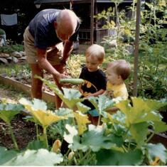 Patti's Sons, Paul and Scott, helping Grampie with the garden in Northwood