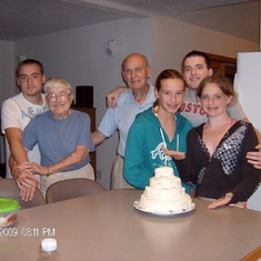 Dad & Mom with Patti's kids - Scott, Greg & Kelsey and cousin, Lauren - 2009