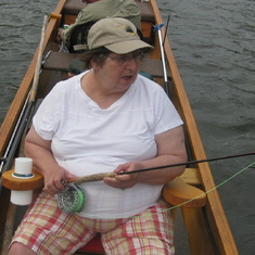June 2010. Alma loved fishing. She was delighted to get the opportunity to go salmon fishing at Larry's Gulch. Unfortunately, the fish weren't biting and her gout was acting up. Great memories of her amusing the group telling stories in the lodge at night