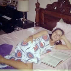 Alma on the Bed in Jamaica about 1972.