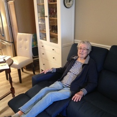 Mom in her new recliner sofa that Julie and Keith scored for her