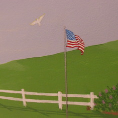The daughters painted a mural in the NVH Unit E of a farm. This is a close up of a dove flying from the yard. It was added after Al's death.