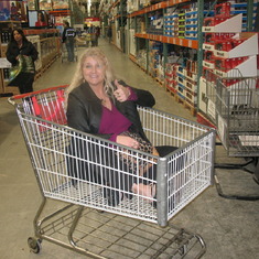 mom in grocery cart
