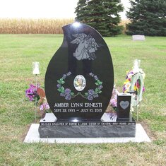 The front of Amber's Monument. It has a SmartPhoto attached that allows visitors to access her Memorial website right from the cemetery.
