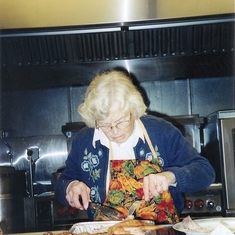 Nov. 2004 - Gram carving the turkey for the first Thanksgiving held at the church