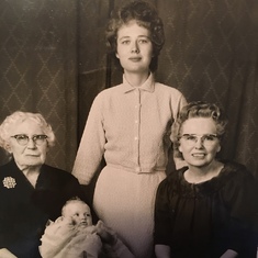 Four generations! Amy flanked by her mother & her grandmother, Catherine  holding baby Holly