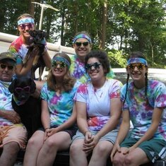 Sporting our new tie-die gear before we kayaked the river