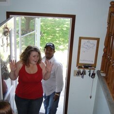 Andrea and her husband, returning to my house after her wedding, the next day! One happy girl!!!
