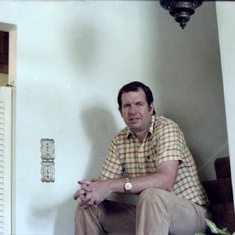 Dad sitting on stairs, Clearwater FL sometime very late 70s very early 80s