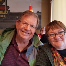 Dad and Trudy at a restaurant