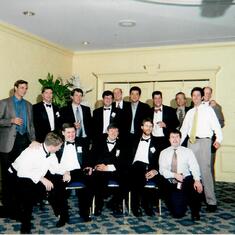 Andy with many of his friends at his wedding in 2000