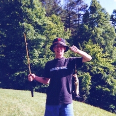 Andrew @ my Uncle Len's fishing pond in Kentucky. Now he can fish there whenever he wants since it's only a walk down the hill :-)