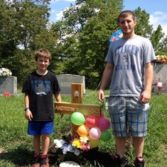AJ & Dale at Andrews gravesite on his would be 21st Birthday