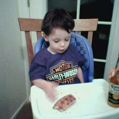 Think he was trying to impress with his Harley Tshirt, corona and pizza...