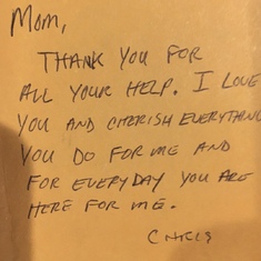 Note from Chris to mom