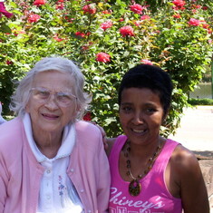 Carmen & Miss Ann in rose garden