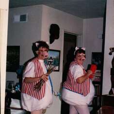 Harriet and Mom dressed up as two of the three little pigs for Halloween