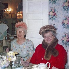 Mae at tea with Bunco group. Love this picture of her.