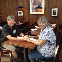 At the Fish Enterprise in Santa Barbara, sitting at the exact table where I proposed to Anne in 1983