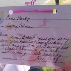 Memorial Day 2021 Butterfly Garden note from Kathy to Anne