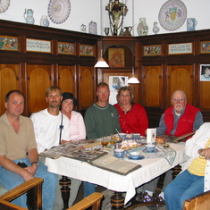 Mom at the famous family table at Villa Daheim, Oberammergau, Germany