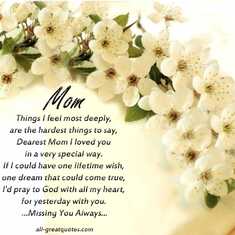 Momma,  I miss you so much my heart hurts and my mind is all over the place.  I wish you were here 