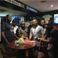 Tony with his friends 
L- R Danladi Sanch Booth, Baba Sambo Donga, Tony Fakah, John Adoga, Sunki, Yemi and Mike Adoga