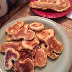 Tony's funny shaped pancakes. Finished product!