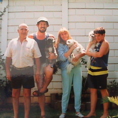 1988 - At our home in Primrose - with Gramdpa Tom, Dad, Mom, Bubbles, Squeak & Trixi.